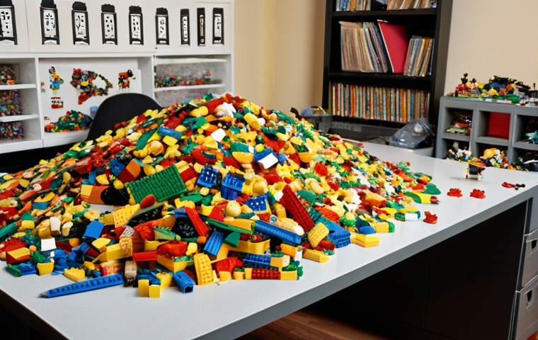 **
A cluttered desk overflowing with LEGO bricks of all colors, sizes, and shapes. Some are dusty, some are broken, and they are all in a jumbled mess. In the background, a clean, organized shelf displays neatly arranged LEGO sets, ready to be built. The overall scene emphasizes the contrast between messy, raw data and clean, usable data. Use muted, earthy tones with a splash of color from the LEGOs.
**
