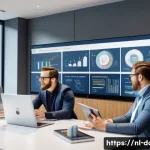 데이터사이언스와 클라우드 컴퓨팅 - A modern office scene in the Netherlands showing a diverse team of professionals collaborating aroun...