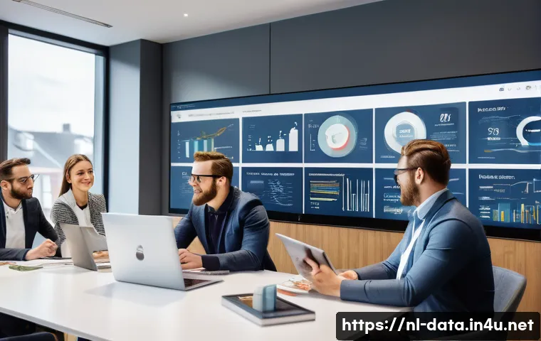 데이터사이언스와 클라우드 컴퓨팅 - A modern office scene in the Netherlands showing a diverse team of professionals collaborating aroun...