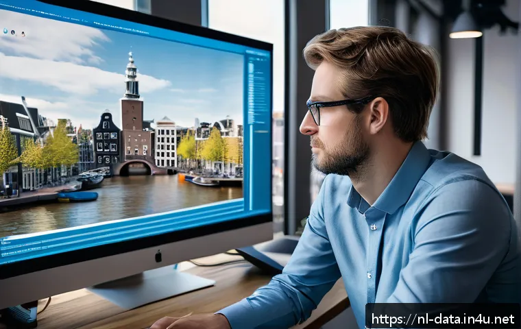 데이터사이언스 관련 연봉 정보 - A professional Dutch data scientist working in a modern office in Amsterdam, dressed in smart casual...
