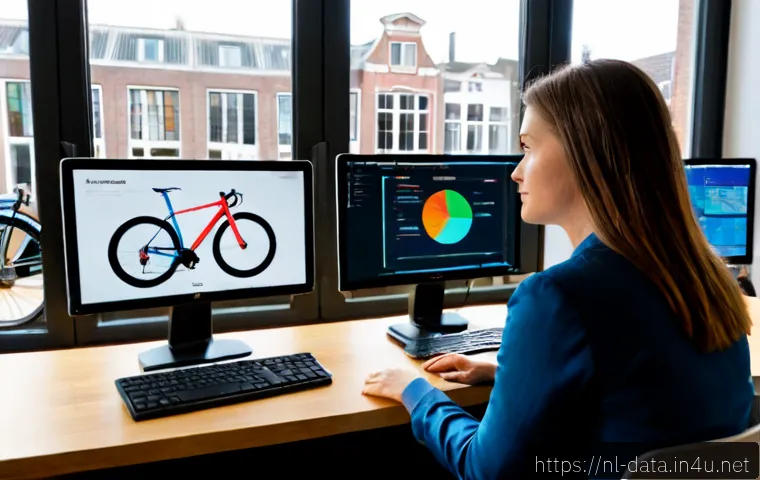 Home 17 데이터사이언스 관련 직무 - Photorealistic Dutch data scientist at a bright modern Amsterdam office, analyzing colorful abstract...
